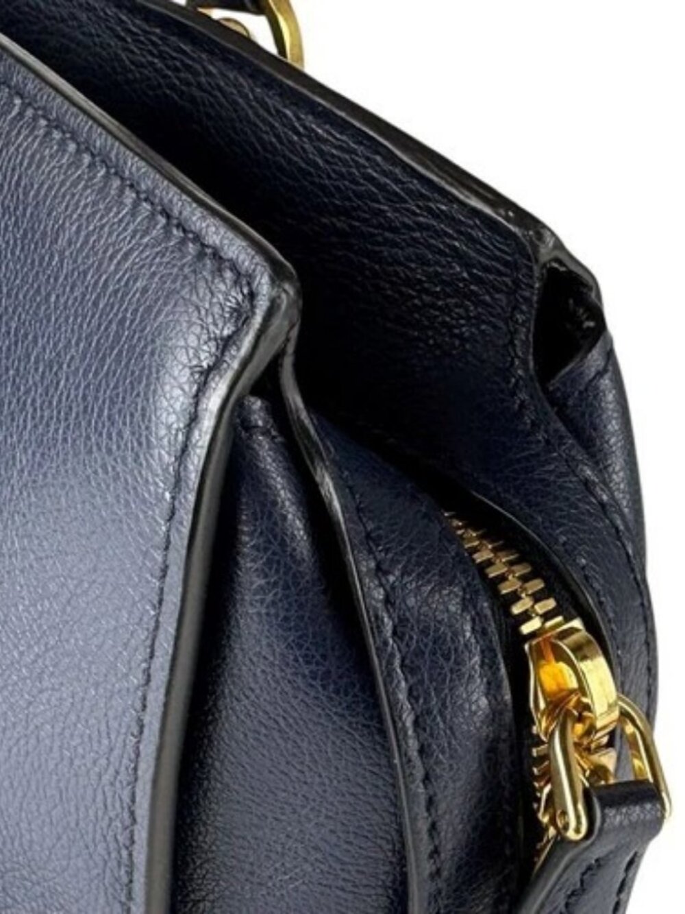 Auth PRADA Handbag Shoulder Bag Navy Leather/Goldtone - z8878 - Picture 8 of 14